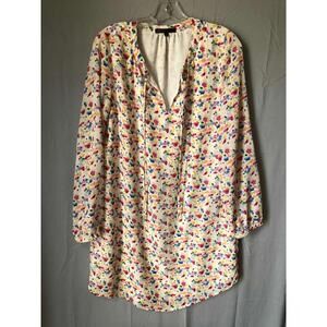 Gibson x Living in Yellow Holly Split Neck Dress In Watercolor Bloom Size Medium